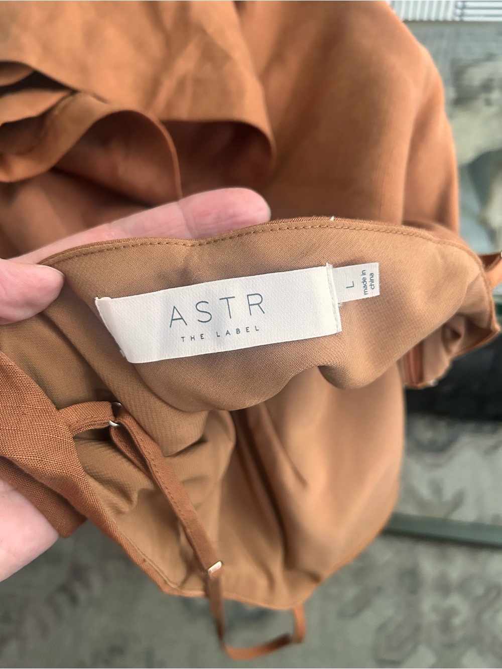 ASTR Isadora Pleated Rust-Brown Spaghetti Strap Mini Dress - Picture 6 of 6